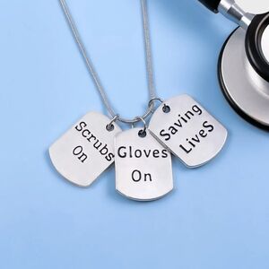 Frontline Boutique Scrubs On Gloves On Stainless Steel Necklace NEW